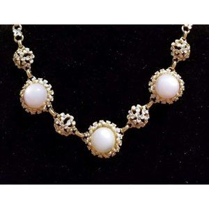 **Vintage Selro Grey Monglow and Light Blue Enamel Flower Choker Necklace**